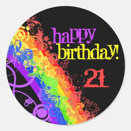 Regenboog happy 21st birthday sticker (Voorkant)