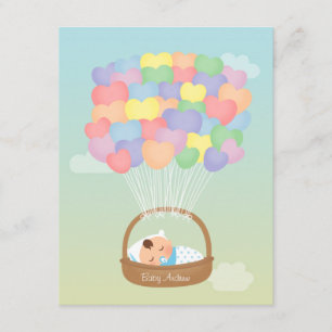 Regenboog Hart Ballonnen Jongen Baby Borrelkaartje Kaart