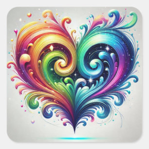 Regenboog Hart Draaiende Helder Kleuren Vierkante Sticker