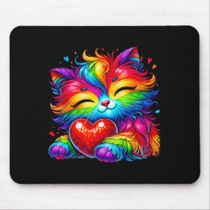 Regenboog Hart Kat, Schattige Valentijnsdag Voor K Muismat