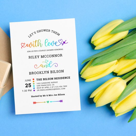 Regenboog Hart Script Cute LGBT Koppel's Borrel Kaart