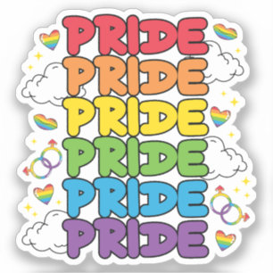 Regenboog, harten en wolken - Herhaalde trots Sticker