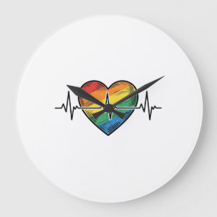 Regenboog Hartslag Hart Vintage Gravure Ontwerp_1 Grote Klok