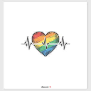 Regenboog Hartslag Hart Vintage Gravure Ontwerp_1 Sticker