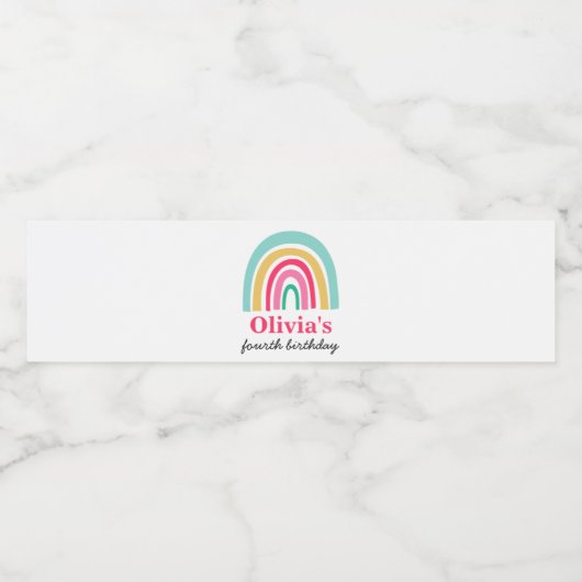 Regenboog heldere kleuren verjaardagsfeestje waterfles etiket (Enkel label)