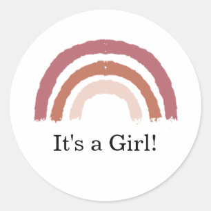 Regenboog het is een meisje baby shower ronde sticker
