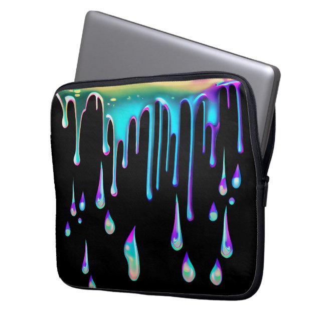Regenboog holografisch druppelmetaal laptop sleeve (Voorkant Links)