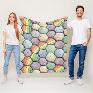 Regenboog Honingraat Mozaïek – Zeshoekige Tegel Fleece Deken