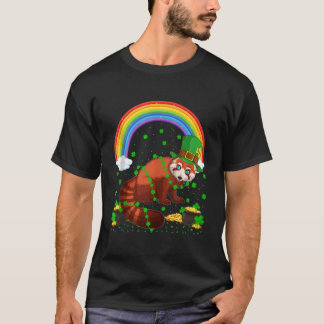Regenboog Ierse Klaver Rode Panda St. Patrick'S Da T-shirt