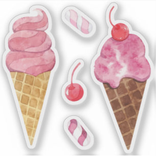 Regenboog ijs kegel waterverf kers sticker