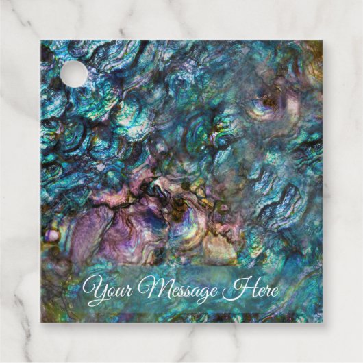 Regenboog Iridescente Abalone Zeeschelp Strandfees Bedankjes Labels (Voorkant)