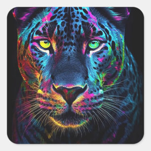 Regenboog Jaguar Vierkante Sticker