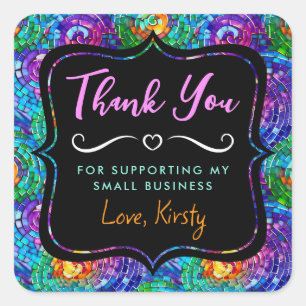 Regenboog Jewel Tone Mozaïek Glas Kleine Bedrijf Vierkante Sticker