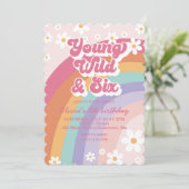 Regenboog Jong Wild en Zes 6e Verjaardag Uitnodigi Kaart (Staand voorkant)