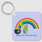 Regenboog Kabouter Pot met Goud St Paddys Dag Meta Sleutelhanger (Voorkant)