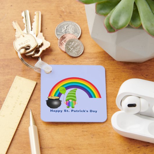 Regenboog Kabouter Pot met Goud St Paddys Dag Meta Sleutelhanger (Bureau)