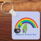 Regenboog Kabouter Pot met Goud St Paddys Dag Meta Sleutelhanger (Voorkant)