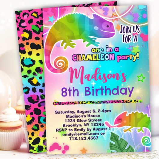 Regenboog Kameleon Verjaardagsfeest Kaart
