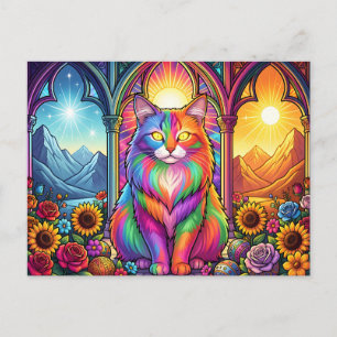 regenboog kat ansichtkaart briefkaart