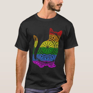 Regenboog Kat Kitty Mandala Lotus Bloem Yoga Medit T-shirt