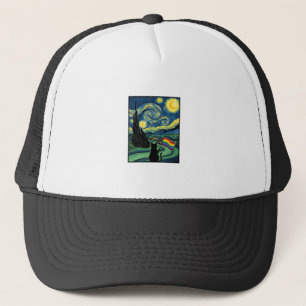 Regenboog Kat Nacht Landschap Vector T-shirt Ontwe Trucker Pet