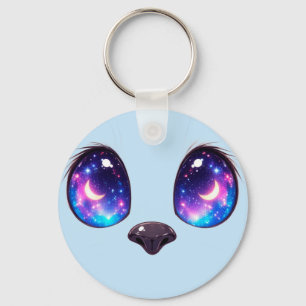Regenboog Kat Ogen Kawaii Kat Gezicht Illustratie Sleutelhanger