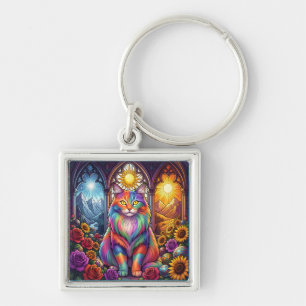 regenboog kat sleutelhanger