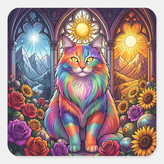 regenboog kat stickers (Voorkant)
