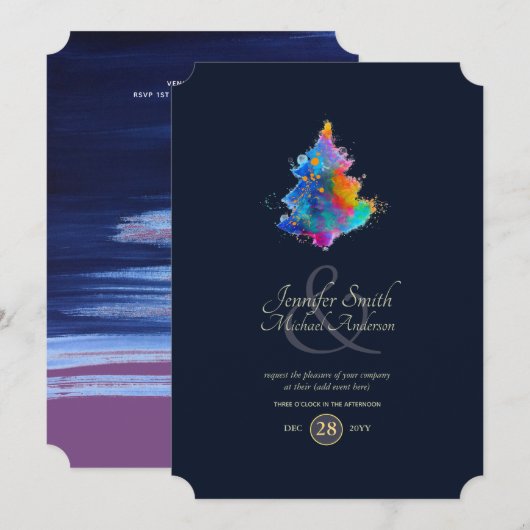 Regenboog Kerstboom COUPLES Evenement Marineblauw Kaart (Voorkant / Achterkant)