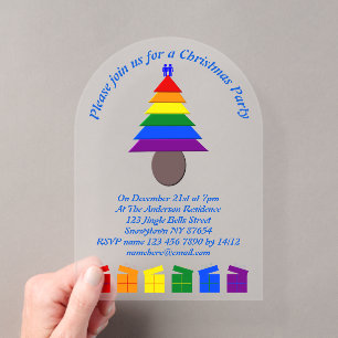 Regenboog Kerstboom en Cadeaus voor Homoseksuele M Acryl Uitnodigingen