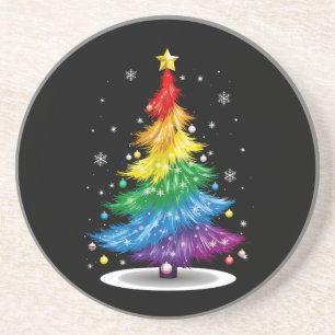 Regenboog Kerstboom Merry Xmas LGBTQ+ Pride Zandsteen Onderzetter