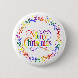 Regenboog Kerstkrans Kerstknop Ronde Button 5,7 Cm