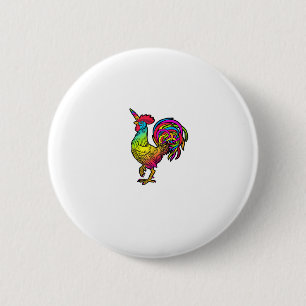 Regenboog Kip Eenhoorn Haan Grappig Dieren Beeld Ronde Button 5,7 Cm