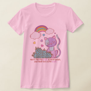Regenboog Kitten met Hart Lyrics op Dames T-shirt