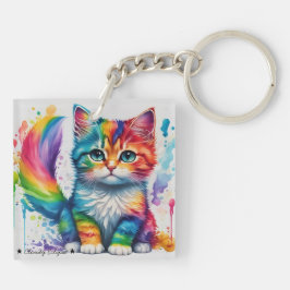 Regenboog Kitten Schilder Acrylsleutelhanger Sleutelhanger