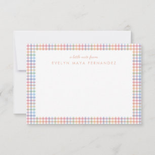 Regenboog kleedje pastel geruite gepersonaliseerde notitiekaartje