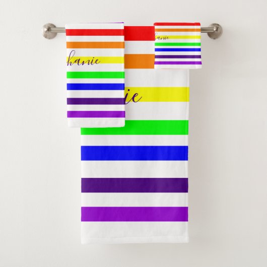 Regenboog Kleur Streep Monogram Kleurrijke Custom  Bad Handdoek (Insitu)