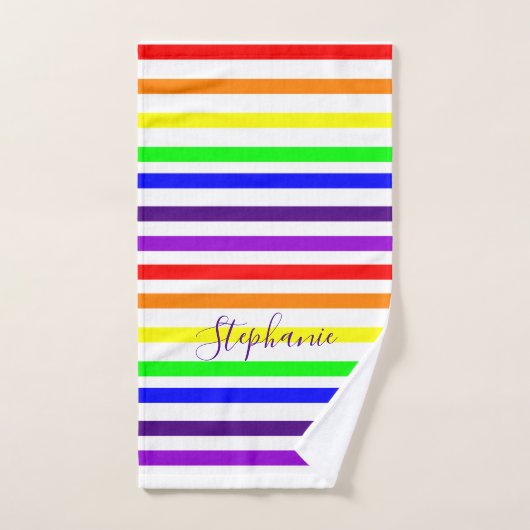 Regenboog Kleur Streep Monogram Kleurrijke Custom  Bad Handdoek (Handdoek)