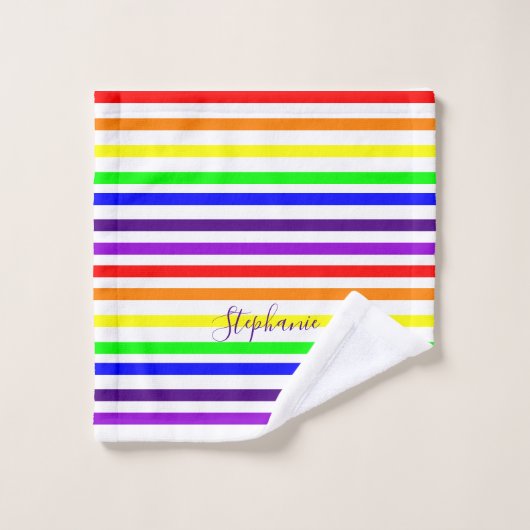 Regenboog Kleur Streep Monogram Kleurrijke Custom  Bad Handdoek (Wasdoekje)