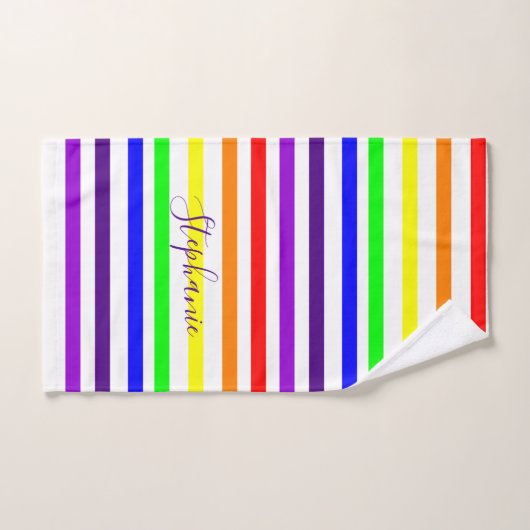 Regenboog Kleur Streep Monogram Kleurrijke Custom  Bad Handdoek (Handdoek)