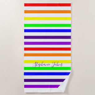 Regenboog Kleur Strepen Monogrammen Naam Custom 20 Strandlaken