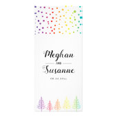 Regenboog kleuren confetti en bomen bruiloft reclamekaart (Voorkant)