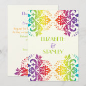 Regenboog kleuren damask bruiloft kaart (Voorkant / Achterkant)