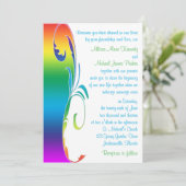 Regenboog kleuren gescrolde bruiloft uitnodiging (Staand voorkant)