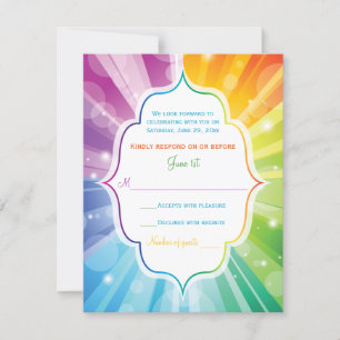 Regenboog Kleuren Gestreept Zonnebloem Huwelijk RS RSVP Kaartje