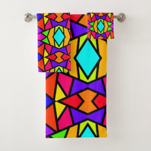 Regenboog Kleuren Patchwork Geometrisch Herhalend Bad Handdoek