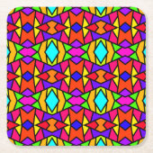 Regenboog Kleuren Patchwork Geometrische Herhaal P Vierkante Kartonnen Onderzetter (Voorkant)