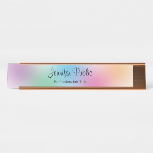 Regenboog Kleuren Sjabloon Roos Goud Elegant Moder Bureau Naambordje (Voorkant)