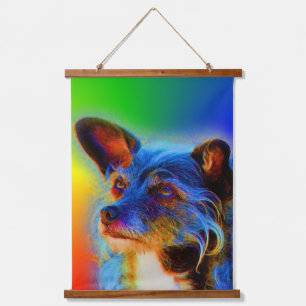Regenboog Kleuren Terrier Abstract Hondenkunst Hangend Wandkleed
