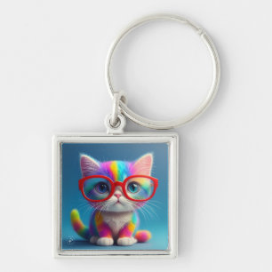 Regenboog Kleurige Kitten Met Bril-46568 Sleutelhanger